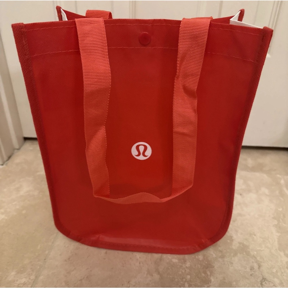 Lululemon Reusable Big Shopping Tote Bag Red White 16x14x6” Snap Closure